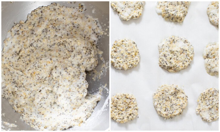 The steps to shape dough for seed crackers